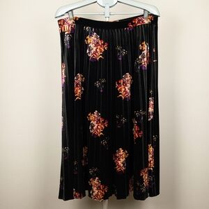 Maeve Black Pleated Velvet Midi Skirt with Orange & Purple Floral Print (XL)